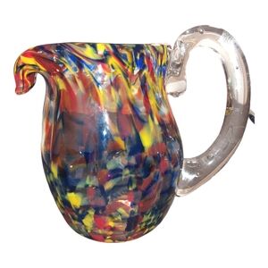Vintage confetti water pitcher ewer hand blown glass collectible
